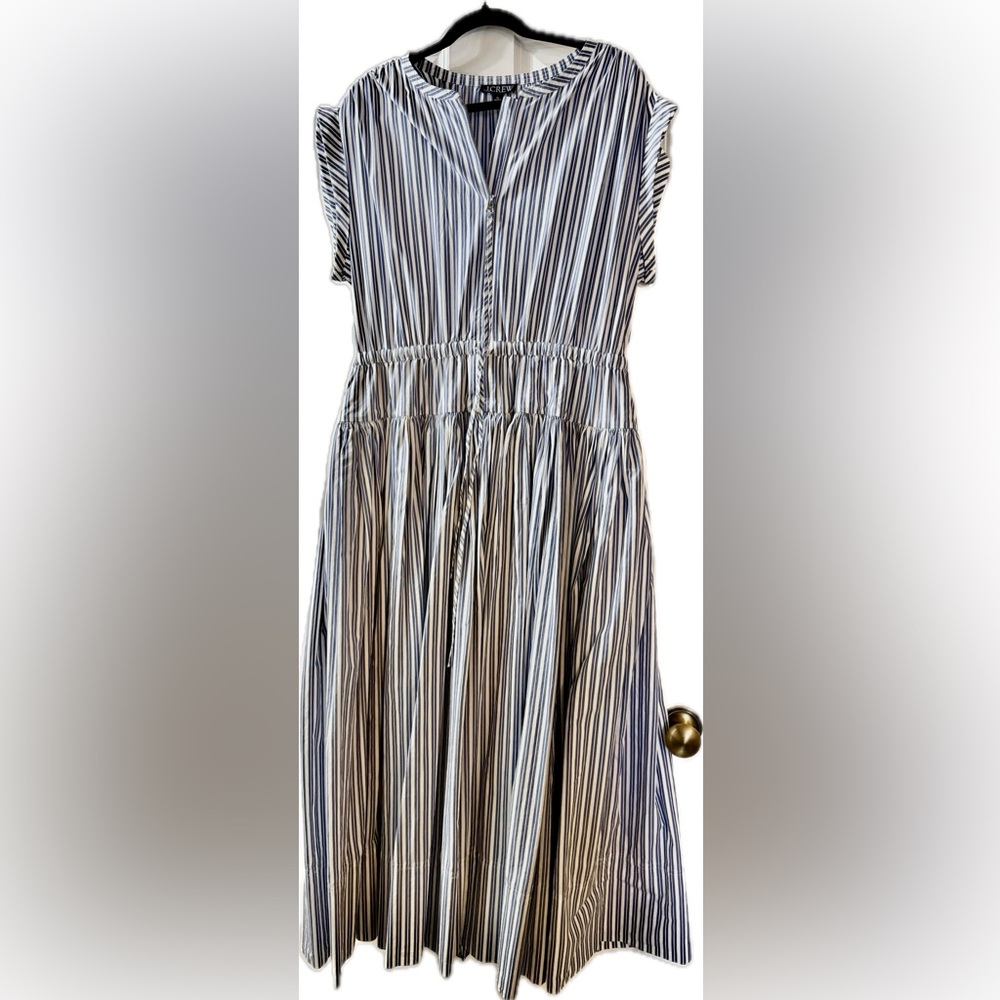 NWT J Crew Striped Blue and White Midi Dress